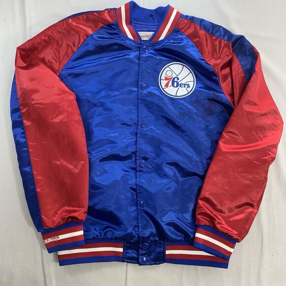 Mitchell & Ness Men's NBA Philadelphia 76ers Blue Satin Jacket Size Medium - Picture 1 of 11